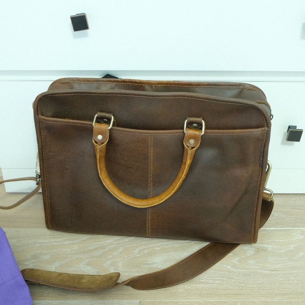 Niche Lane Loxley elegant Briefcase, handmade buffalo leather classy